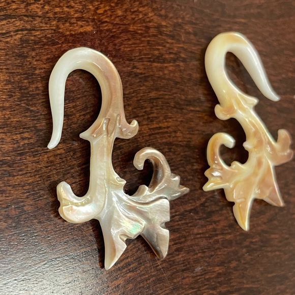 Tawapa Mother of Pearl Hand-carved Hook 6 Gauge/4mm Earrings Reversible Styles - Picture 2 of 6